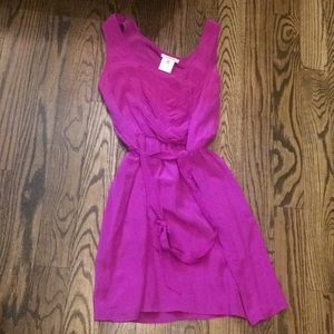Maison pleated bodice fuscia tank silk dress